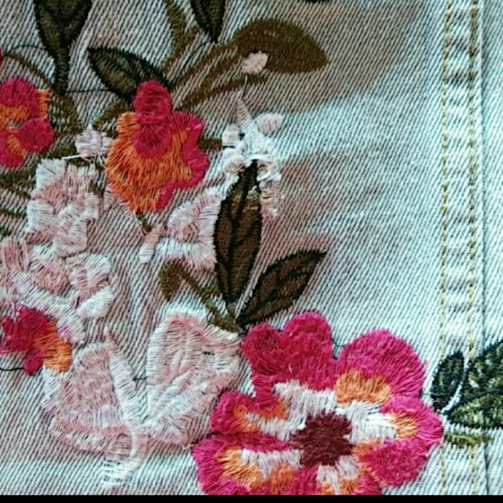 Last 2! Distressed Embroidered Denim Jean Jacket - Picture 2 of 5